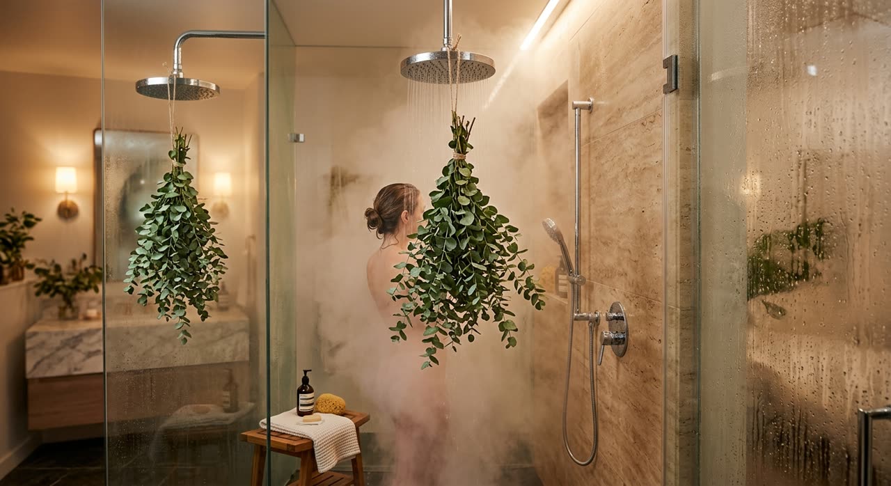 Steam rising in a shower